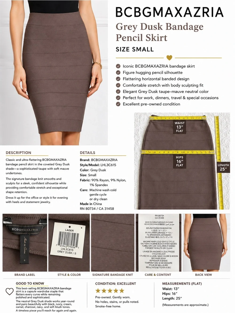 BCBGMaxAzria Bandage Pencil Skirt Grey Dusk Taupe Brown Bodycon Skirt Size Small - Picture 10 of 11